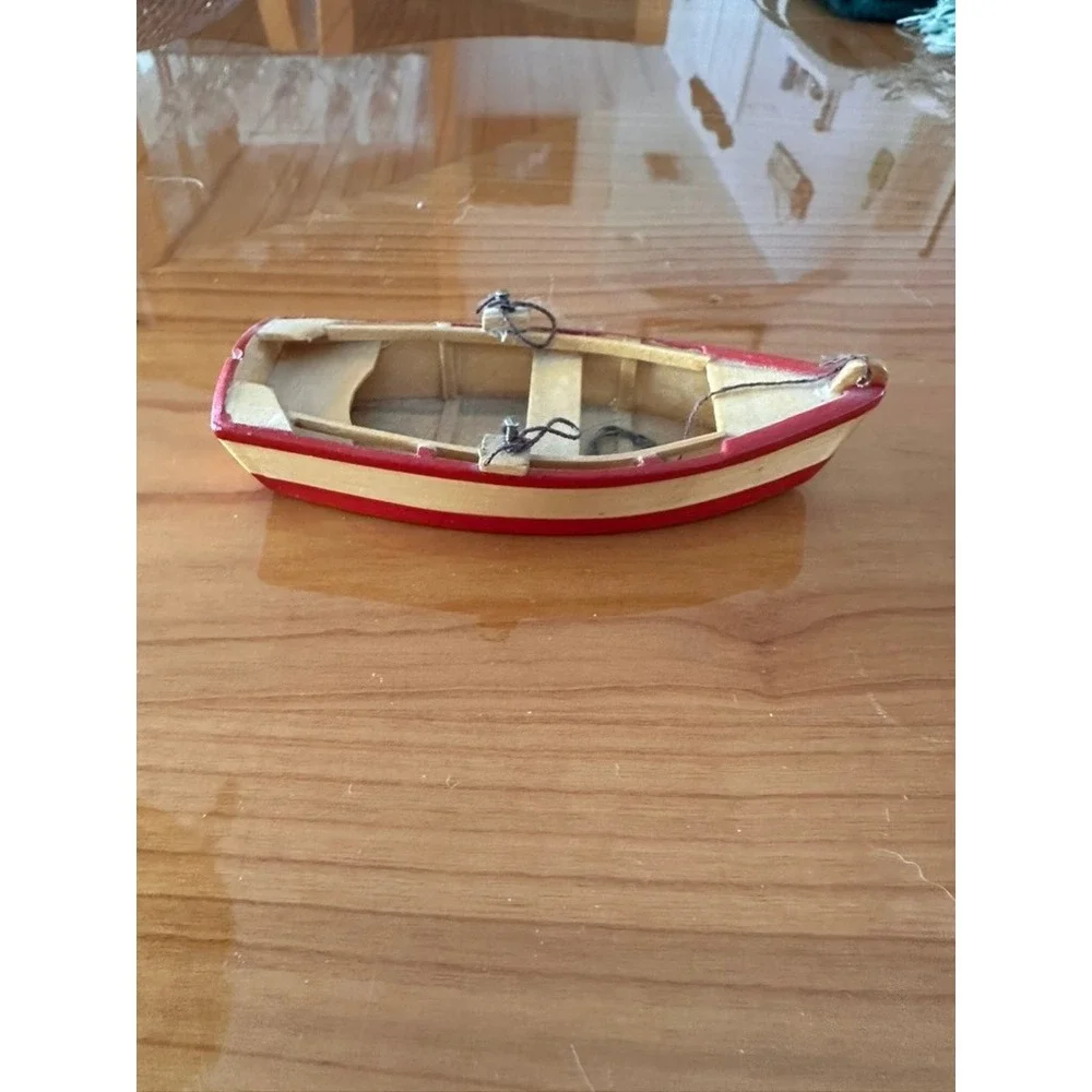 Set of 3 Miniature Wooden‎ Boats Nautical Coastal Decor Rowboat Sailboat Oars